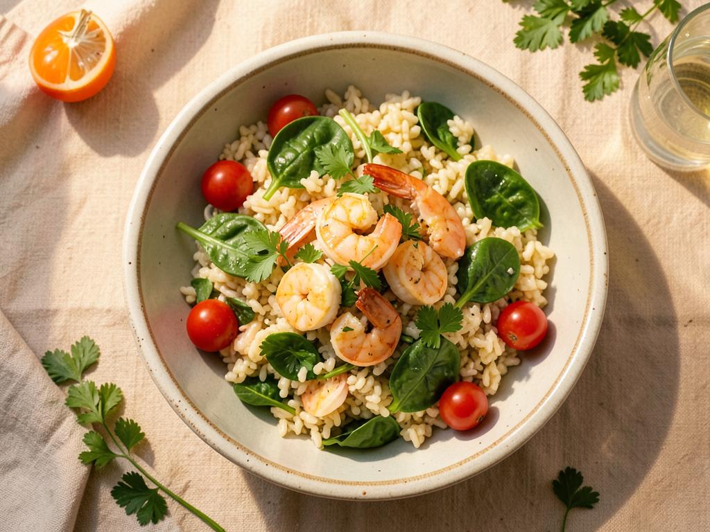 Garlic lemon shrimp with orzo and spinach