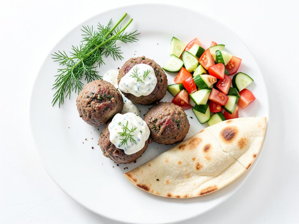 Greek lamb meatballs with tzatziki and salad