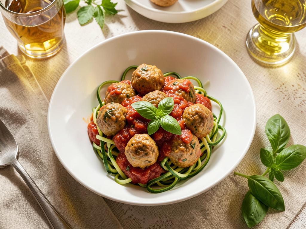 Turkey meatballs in tomato sauce over zucchini noodles
