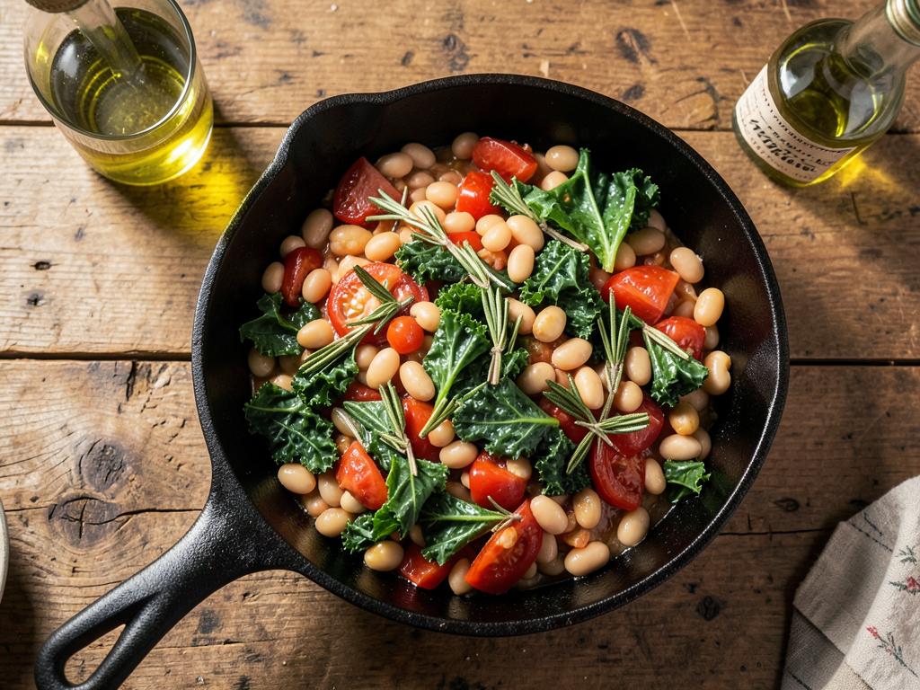 Tuscan white bean and tomato skillet with kale and rosemary